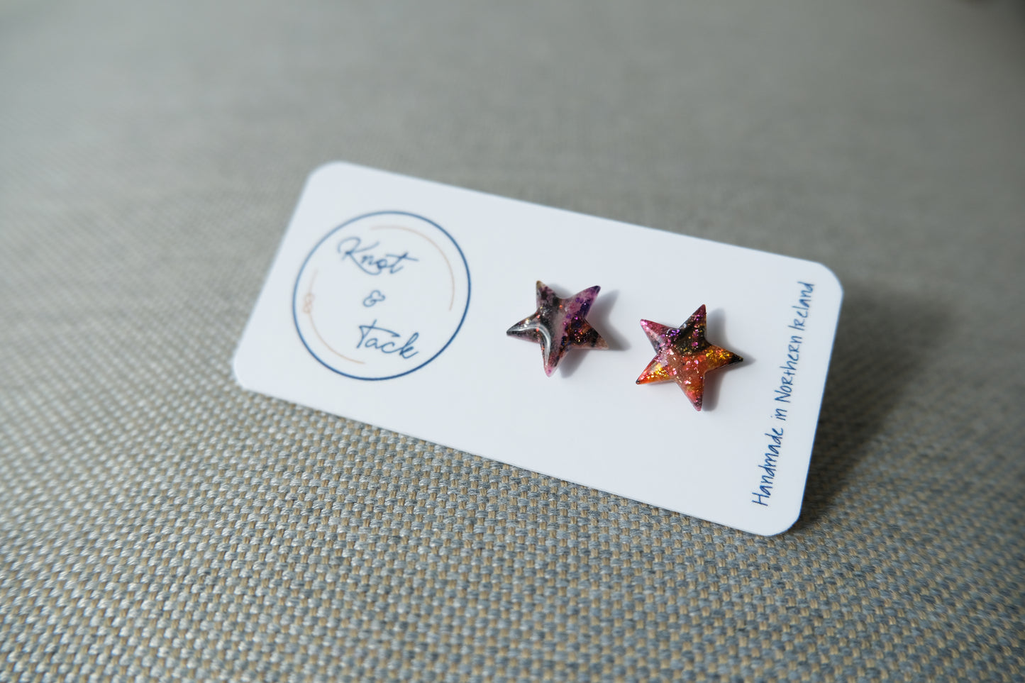 Pink, Orange & Black Marbled Star Stud Earrings