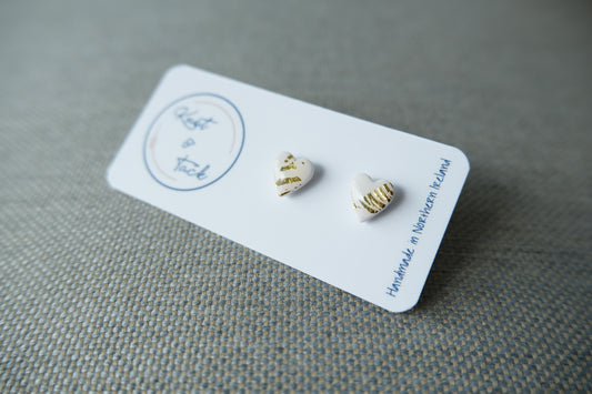 Gold & White Heart Stud Earrings
