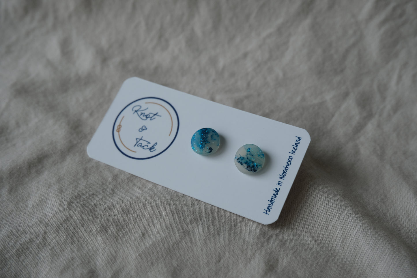 Ocean Blue Marbled Stud Earrings