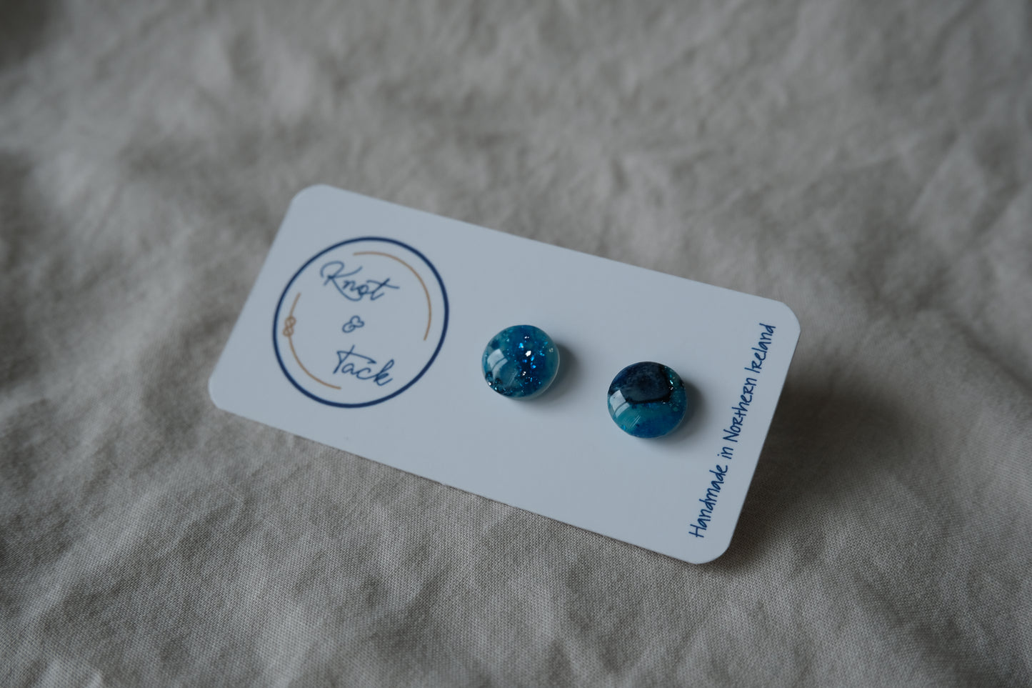 Ocean Blue Marbled Stud Earrings