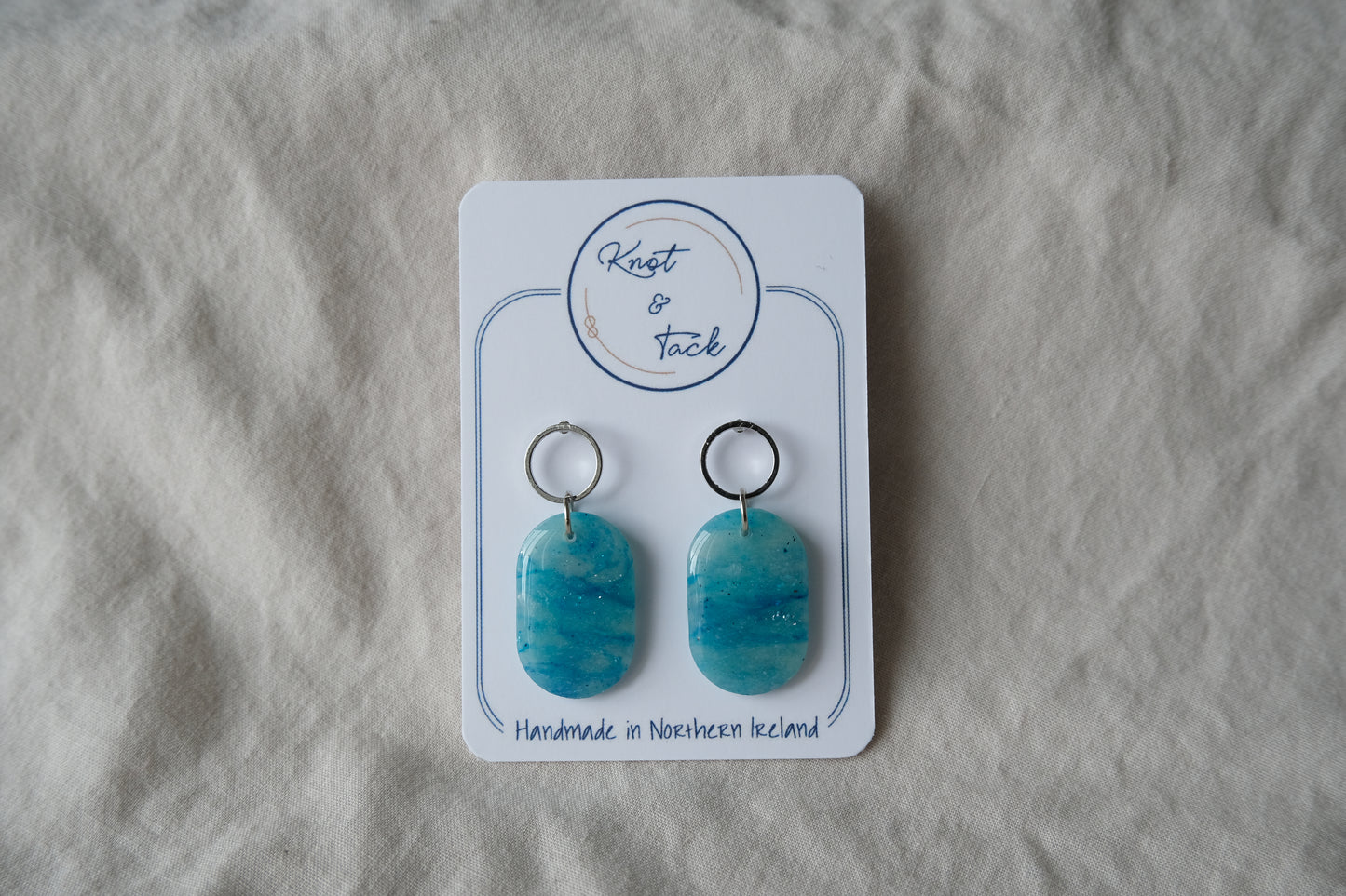 Ocean Light Blue Marbled Oval Earrings