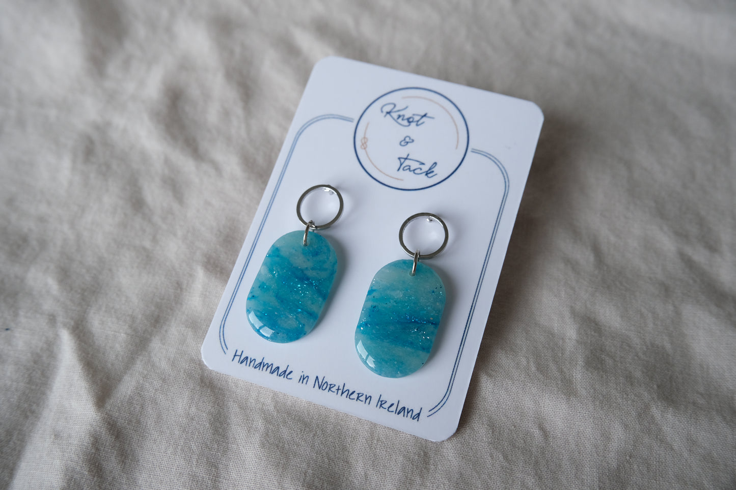Ocean Light Blue Marbled Oval Earrings