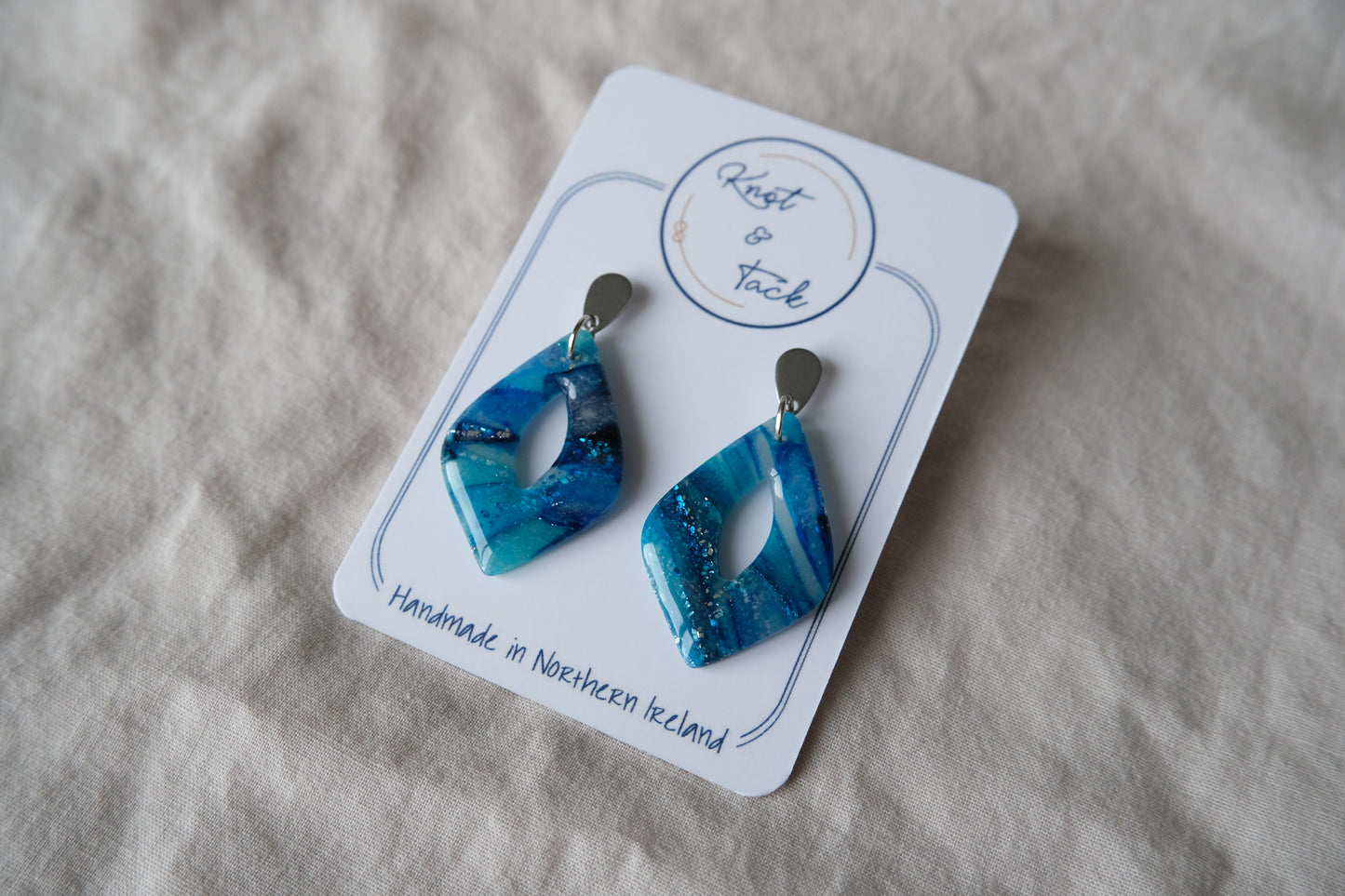 Ocean Blue Marbled Earrings