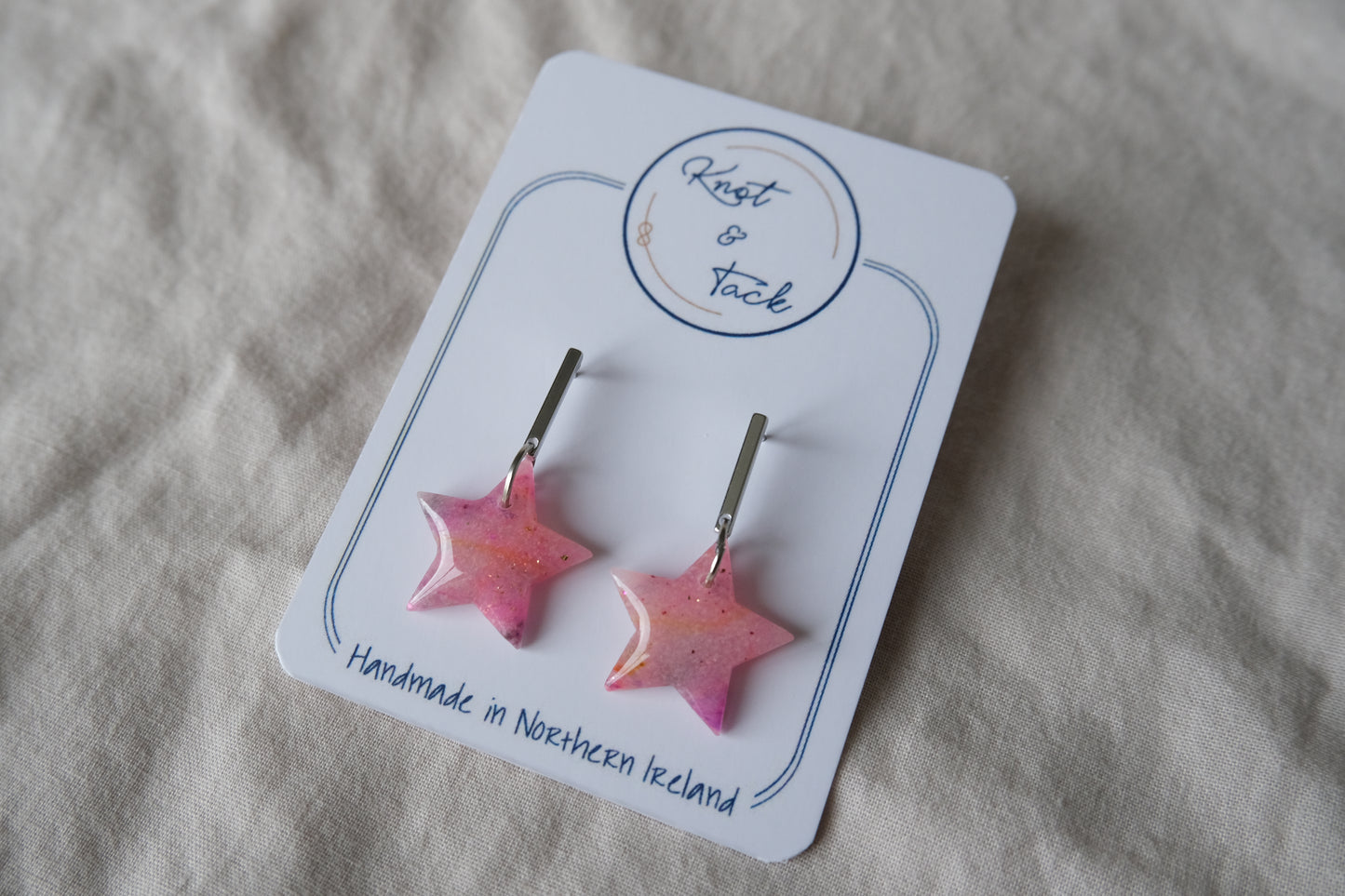 Pastel Pink Marbled Star Earrings