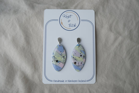 Pastel Pink Purple & Yellow Marbled Oval Earrings (Large)