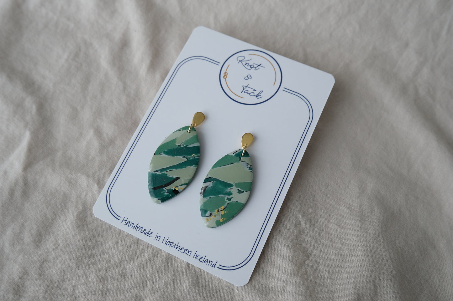 Green Marbled Oval Earrings (Large)