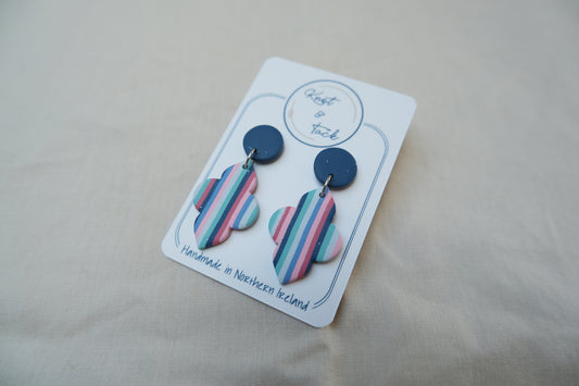 Navy & Pink Striped Earrings