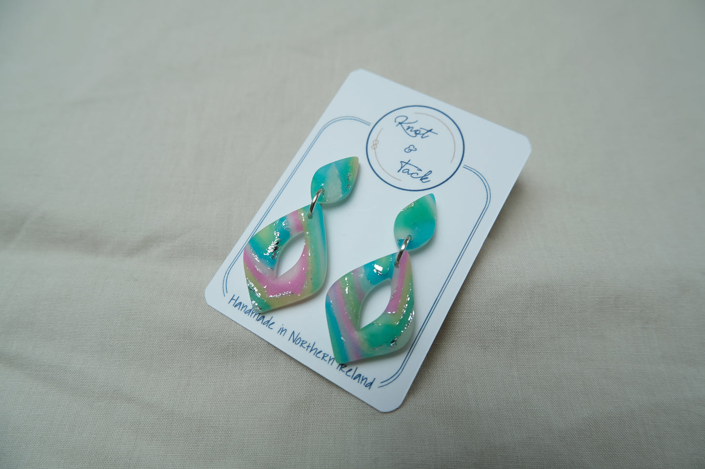 Green, Blue & Pink Marbled Earrings