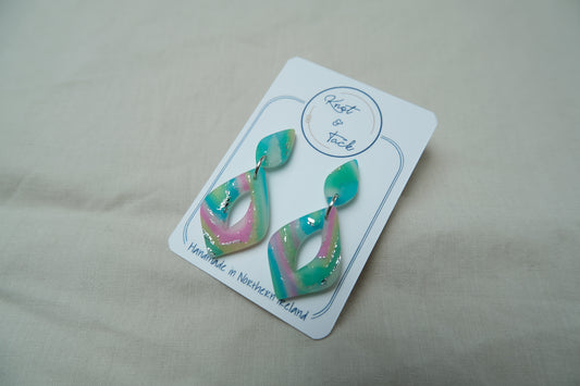 Green, Blue & Pink Marbled Earrings