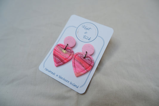 Pink Marbled Heart Earrings