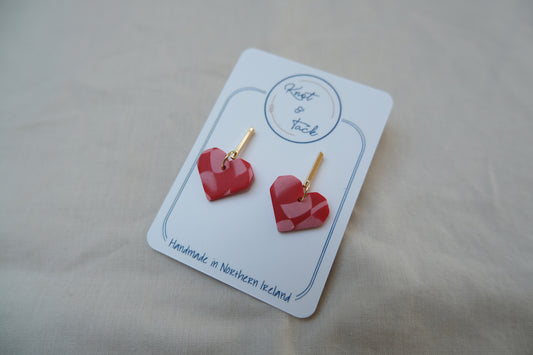 Red & Pink Marbled Heart Earrings
