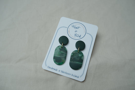 Green Marbled Oval Earrings