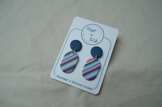 Navy & Pink Striped Oval Earrings