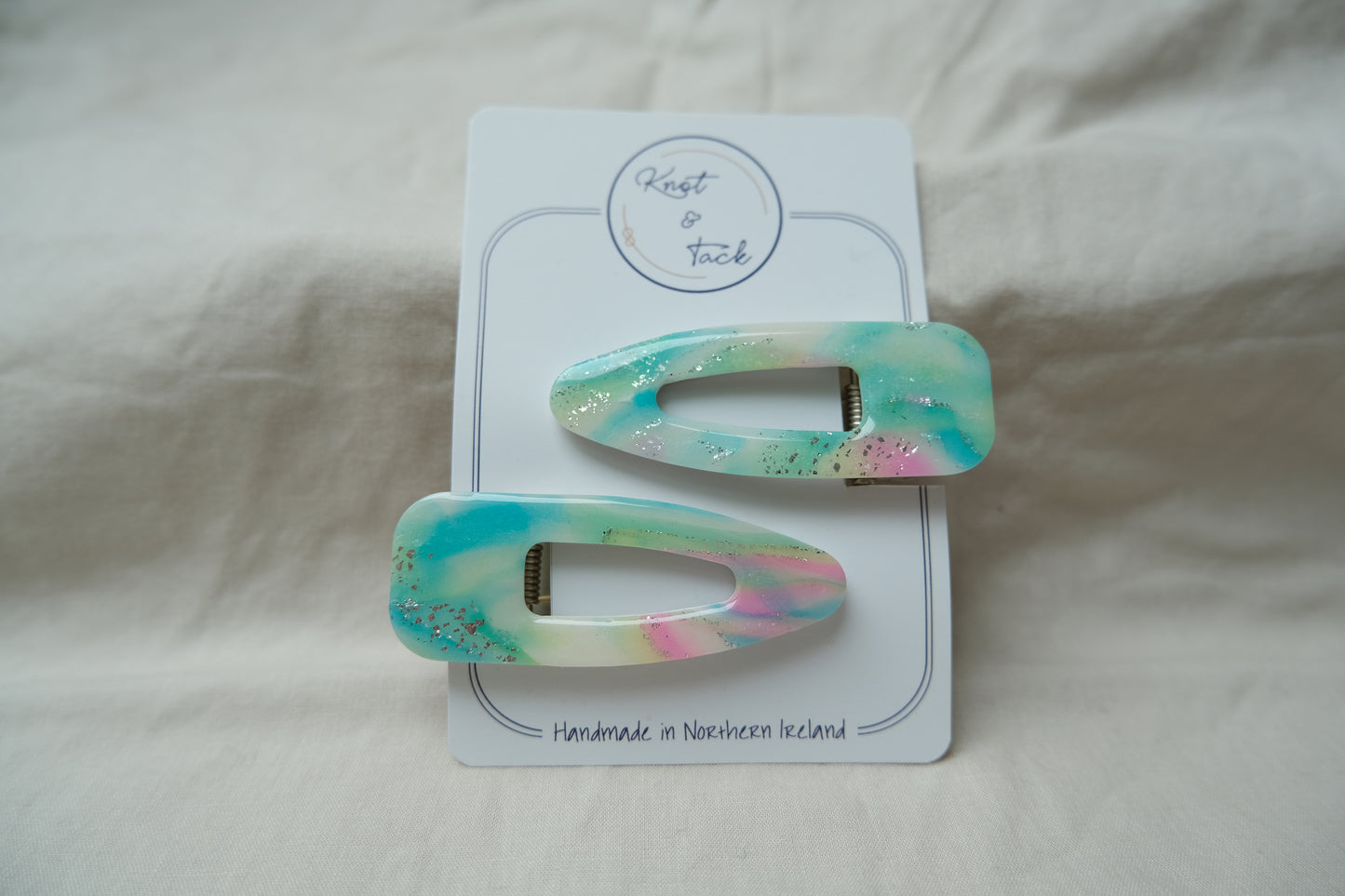 Blue Green Marbled Large Hairclips