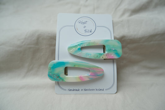 Blue Green Marbled Large Hairclips