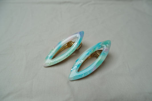 Oval Blue Green Marbled Large Hairclips