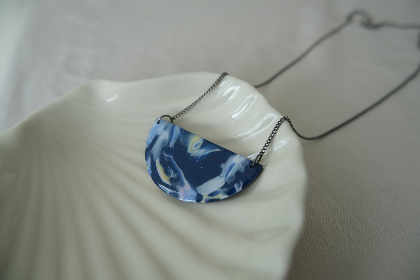 Blue Marbled Half Moon Necklace